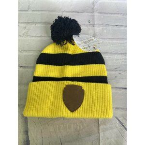 Harry Potter Hufflepuff Logo Crest Knit Cuff Pom Beanie Hat Cap Adult OSFM
